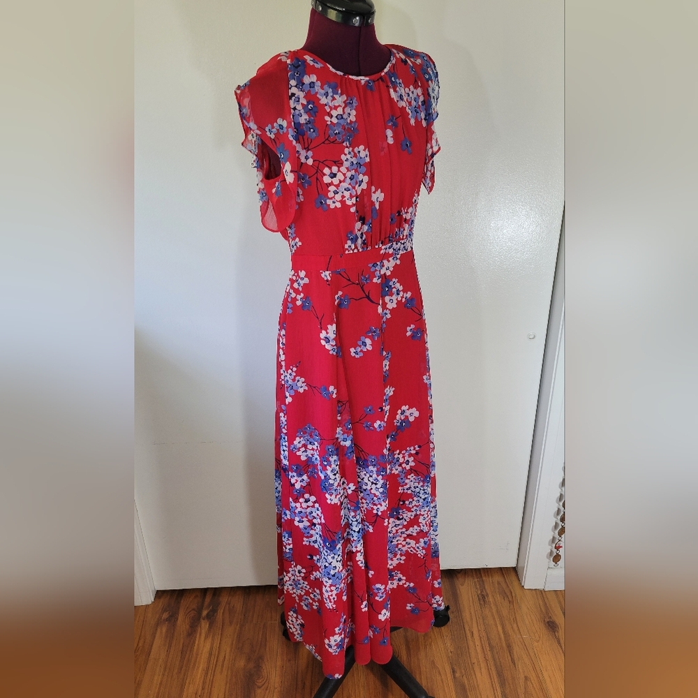NWT TOMMY HILFIGER Chiffon Flutter Sleeve Maxi Dress